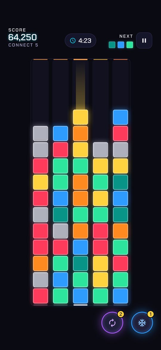 A Zen run with tall stacks on 5 columns. In Zen there is no game over.